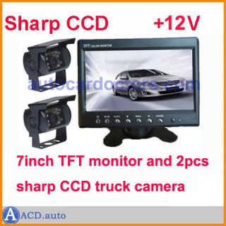2pcs Sharp CCD Truck Caravan Rear View Backup Camera System 7" TFT Color Monitor
