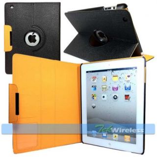 Black PU Leather 360 Rotating Card Slot Holder Wallet Cover Case iPad 2 3 3rd
