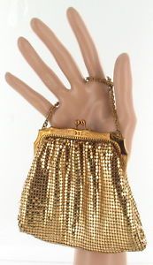 Vintage Whiting Davis Gold Chain Mail Mesh Party Purse Bag 40s So Pretty
