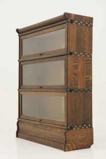 Antique American 3 Tiered Oak Stacking Sectional Lawyers Glass Front Bookcase