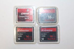 Lot of 4 16GB 16 GB CF Compact Flash Memory Cards SanDisk Kingston UDMA