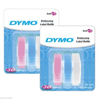 6pk Dymo Pastel Color Pink Blue Clear Embossing Tape 3 8" 9mm Label Maker Refill