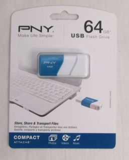 PNY USB Flash Drive 64 GB New Thumb Drive Media Storage Compact Blue 751492495064