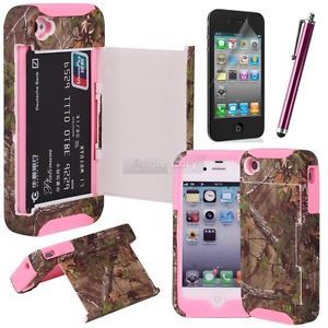 Hybrid Real Tree Camo Credit Card Hard Shell Stand Case for iPhone 4 4S 4G61E