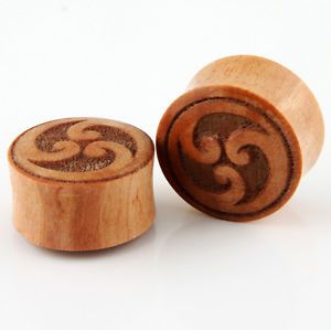 Pair of Organic Solid Wood Ear Plugs Gauges Pick Size