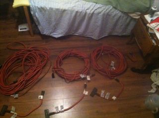 3 100 ft Husky Extension Cords with 3 Husky 2ft Multi Outlet Cords