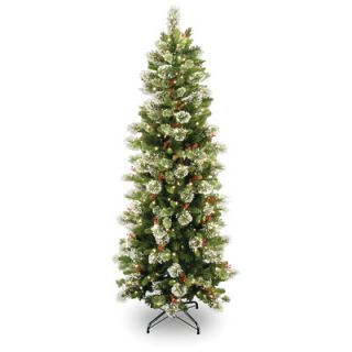 National Tree Co. Wintry Pine 7.5 Green Slim Artificial Christmas Tree with 400 Pre Lit Clear Lights with Stand