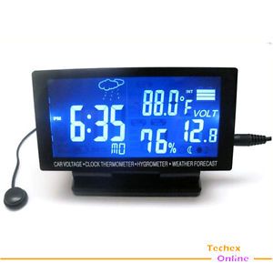 LCD Screen Digital Clock Car Thermometer Hygrometer Black Weather Forecast Top