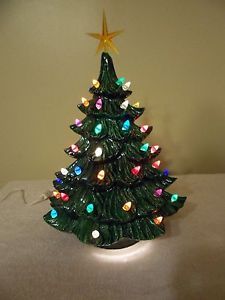 about Vintage Lighted Ceramic Christmas Tree Green Multicolored Lights