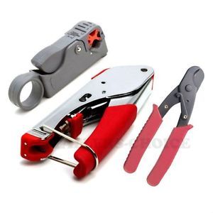 RG6 RG59 Network Tool Kit Cable Stripper Cutter Crimper Connector Set New