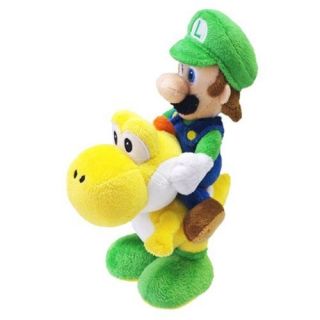 Nintendo Super Mario 9 quot Plush Sanei Doll Luigi Riding Yellow Yoshi