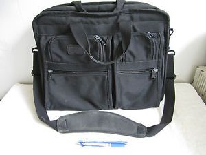 Used Tumi Laptop Messenger Shoulder Black Leather Nylon Bag