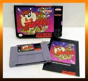 SNES Super Nintendo Looney Tunes Taz Mania Game Cartridge 100 Complete in Box 020763110280