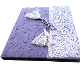 Metallic Moonrock Paper Silver French Blue Embroidered Paper Tassel Notebook