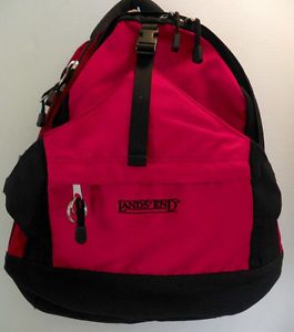 Large Lands End Red Nylon Backpack Book Bag Laptop Computer Knapsack Bag