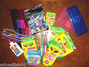 New Back to School Supplies Rulers Pencils Glue Markers Crayons Erasers Pens