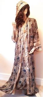 Blue Gold Moroccan Hooded Abaya Jilbab Long Silky Dress s M L XL Kaftan Ladies