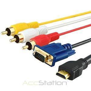 For Xbox 360 PS3 5 ft HDMI to 3 RCA VGA 15 Pin Converter Cable 5FEET 1080p Gold