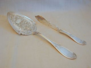 2 Pcs Very Old 1847 Rogers Bros Olive PTN Silver Pastry Server Butter Knife
