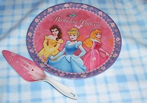 New Disney Princess Cinderella Belle Aurora 2pc Cake Plate Server Set