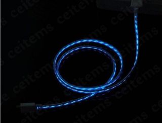 Black White Visible LED Blue Light USB Charger Cable for iPhone 4 iPod I Pad US