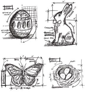 Tim Holtz CMS144 Easter Blueprint Cling Rubber Stamps Bunny Egg Butterfly Nest