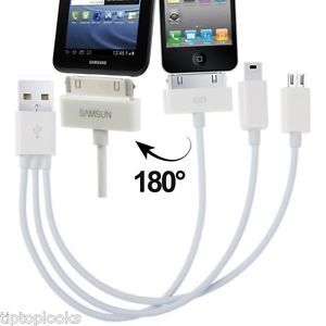 USB to iPhone 4S 4 iPad 3 2 Samsung Galaxy Tab 30 Pin Cable Micro Mini Cable