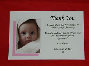 TC5 Personalised Photo Thank You Cards Christening New Baby Baptism Girls Pink