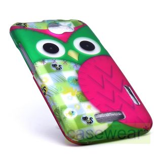 Green Owl Design Rubberized Hard Case Phone Cover for HTC One x at T Accessory