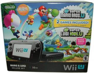 Nintendo Wii U 32GB Console Super Mario Bros Luigi Deluxe Set w Microphone