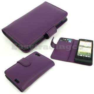 Purple Book Agenda Type Leather Case HTC One V T320e with Card Slots