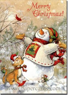 Snowman and Cat Winter Bliss 18 Boxed Christmas Cards by LPG Greetings