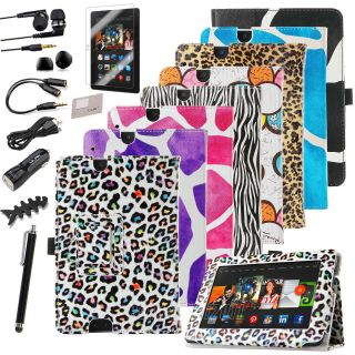 10in1 for Kindle Fire HD 7" Rotating PU Leather Case Screen Protector Bundles