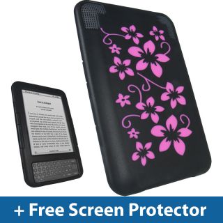 Black Pink Flowers Silicone Case for  Kindle 3 Keyboard 3G WiFi Cover