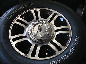 4 2013 20" Ford F 250 350 SD Black Polished Factory Wheels Michelin Tires