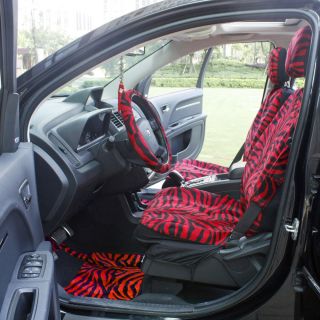 12pc Set Red Zebra Bucket Seat Covers Floor Mat License Frame