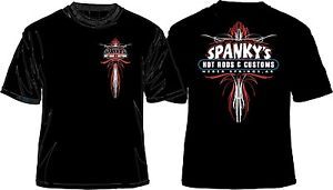 Spanky's Hot Rods and Customs World Famous T Shirt Pinstriped Hot Rod Rat Rod