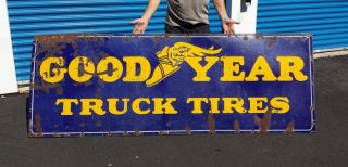 Original 8ft Goodyear Truck Tires Porcelain Sign RARE