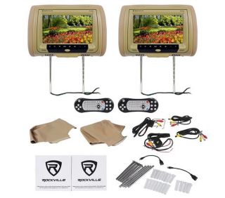 Rockville RVD95 BG 9” Beige Tan Dual DVD USB SD Car Headrest Monitors Games