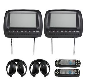 Black 2x9 inch Headrest Car CD DVD Players LCD Monitor Wireless Game IR Headsets