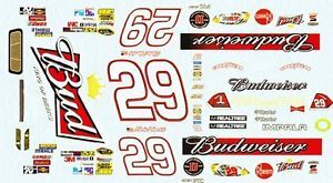 29 Kevin Harvick Black Budweiser RCR Chevy 2012 1 64th HO Scale Slot Car Decals