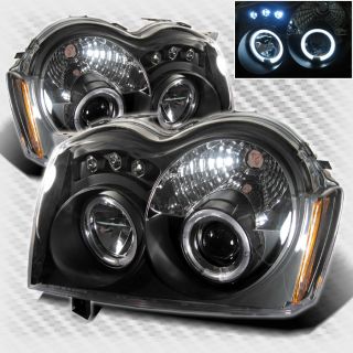 2005 2007 Grand Cherokee Twin Halo LED Projector Headlights Black Head Lights