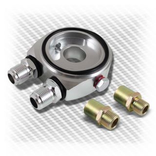 Silver Aluminum M20 Sandwich Oil Filter Adapter Plate Kit for Oil Temp Gauge