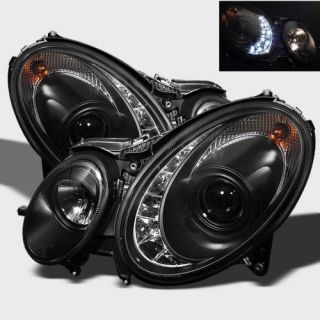 03 06 Mercedes Benz W211 E Class DRL LED Projector Headlights Black Head Lights