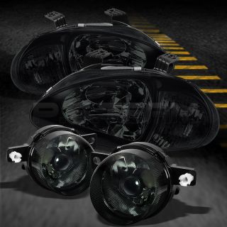 Smoked 93 97 Del Sol 2in1 Headlights w Clear Corner Smoked Fog Lights Lamps