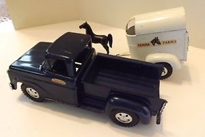 Vintage Blue Tonka Pick Up Truck and Horse Trailer and Horse Excellent