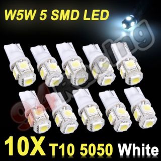 10x T10 5050 W5W 5 SMD LED White Car Side Wedge Tail Light Lamp Bulb DC 12V