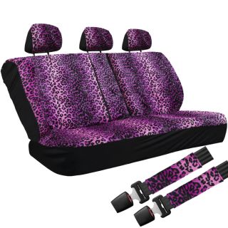 11pc Leopard Pink and Black Animal Print Complete Car Seat Cover Full Set Std