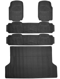 5pc All Weather Heavy Duty Rubber SUV Floor Mat Black 3 Row Trunk Liner