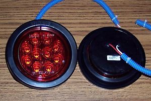 2 4" Round Red LED Stop Turn Lights Trailer Step Van Box Truck Utility Bed